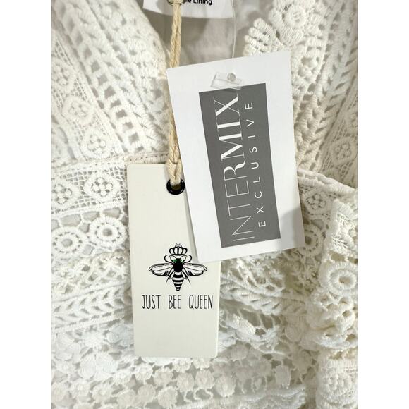NWT Just Bee Queen Tulum Bali Ruched Crochet Lace Midi Dress White Size M - Picture 12 of 14